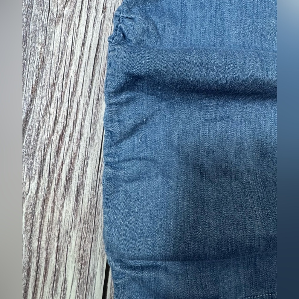 Iris Rouched Stretchy Med Blue Denim Dress On or Off Shoulder Size Large - Picture 5 of 9